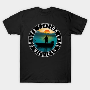 Beaver Station Lake Fishing Michigan Sunset T-Shirt